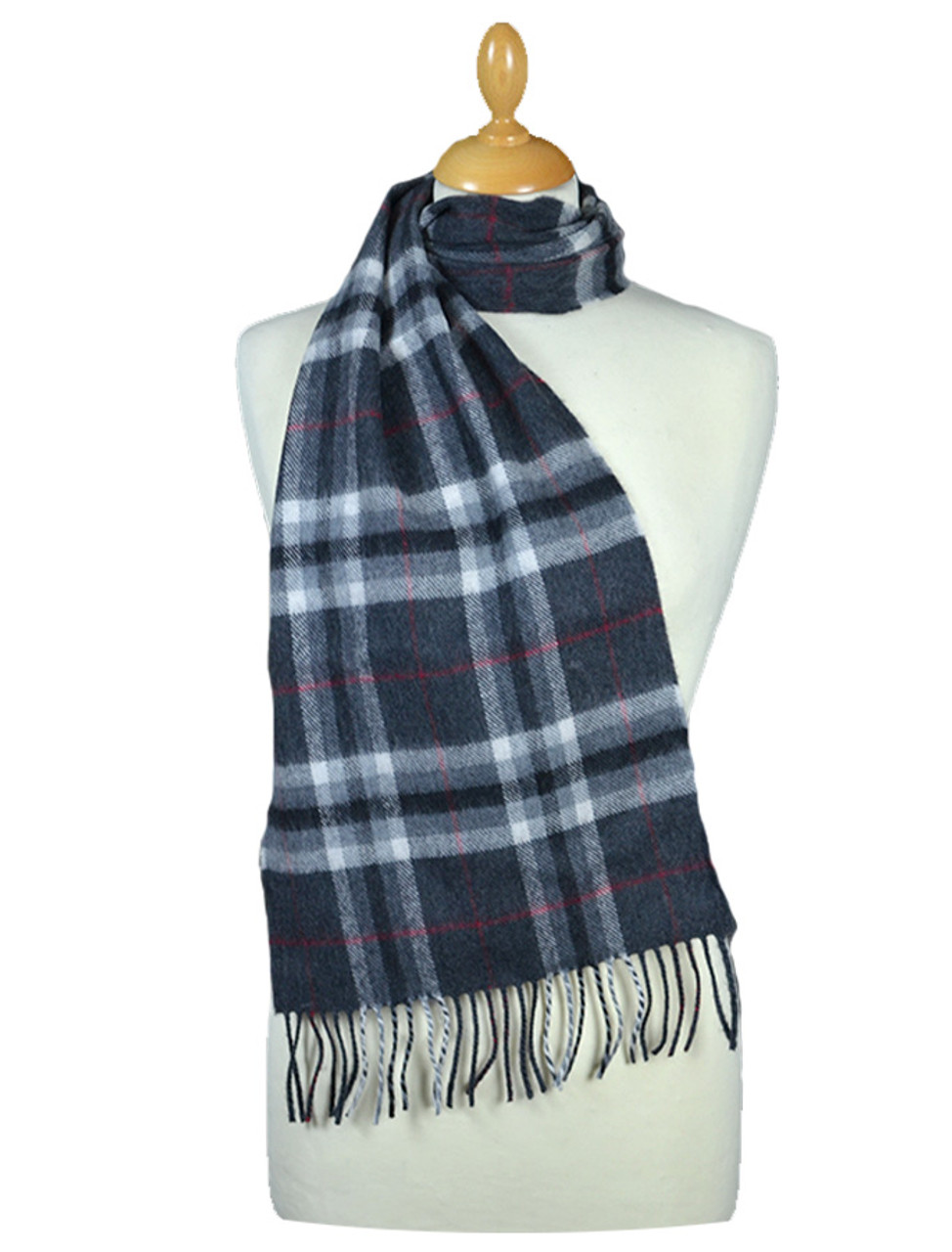 Fine Merino Plaid Scarf - Grey Red | John Hanly & Co.