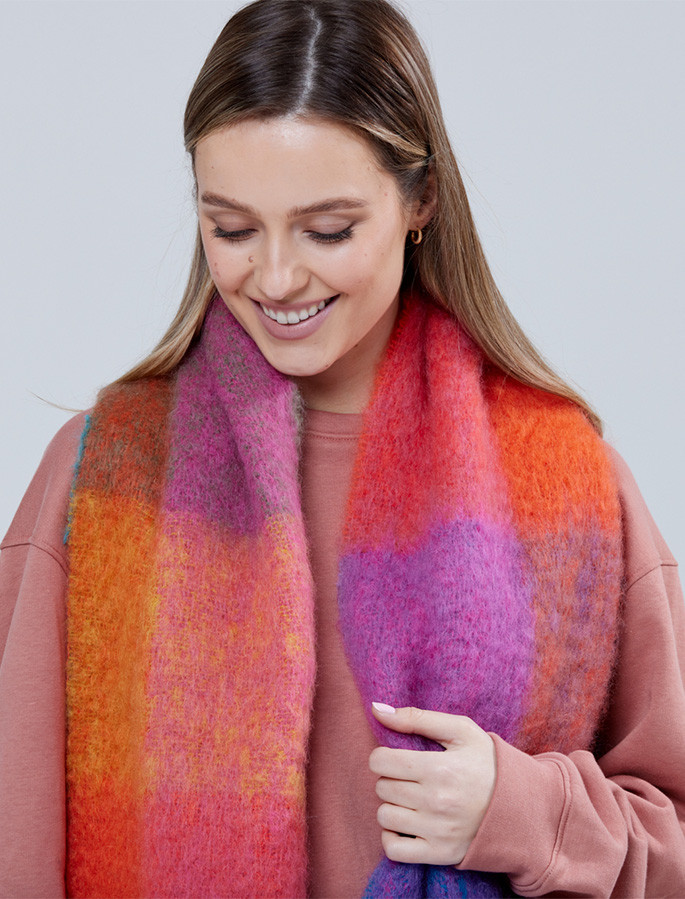 Giant Mohair Scarf Flame Pink Block Foxford Woollen Mills