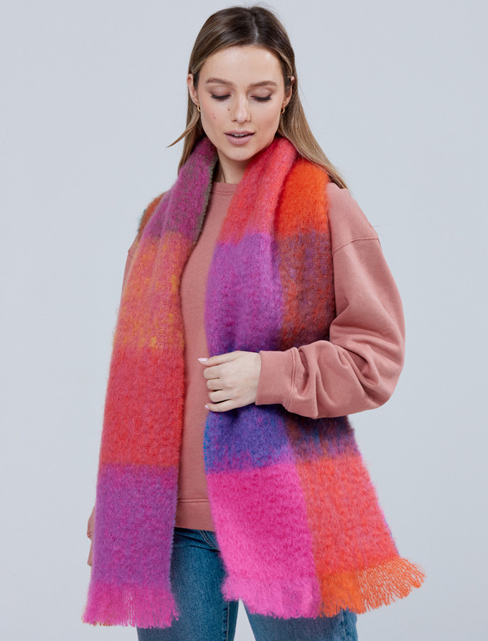 Giant Mohair Scarf Flame Pink Block Foxford Woollen Mills