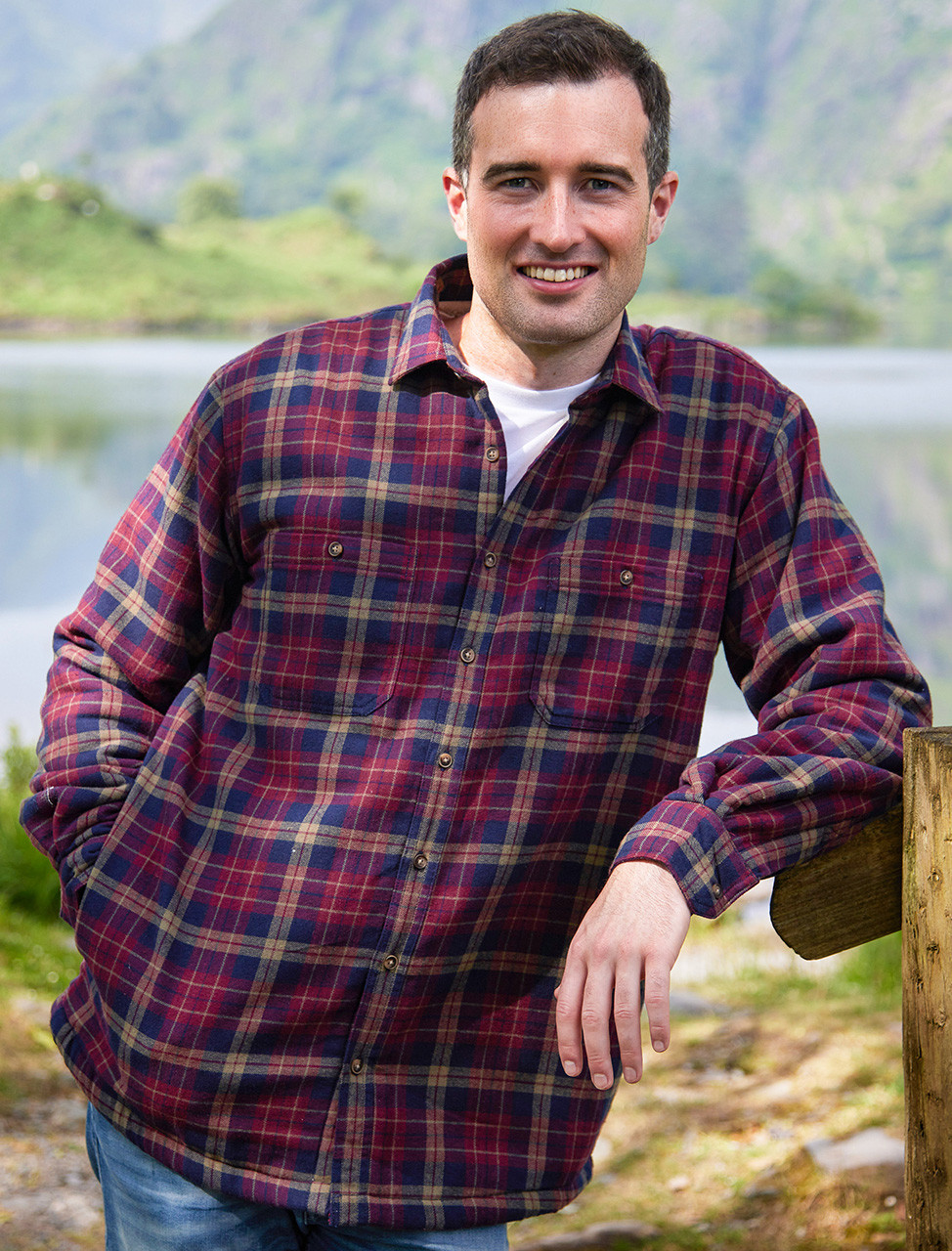 Fleece Lined Flannel Shirt - Maroon & Navy Check | Weavers Of Ireland