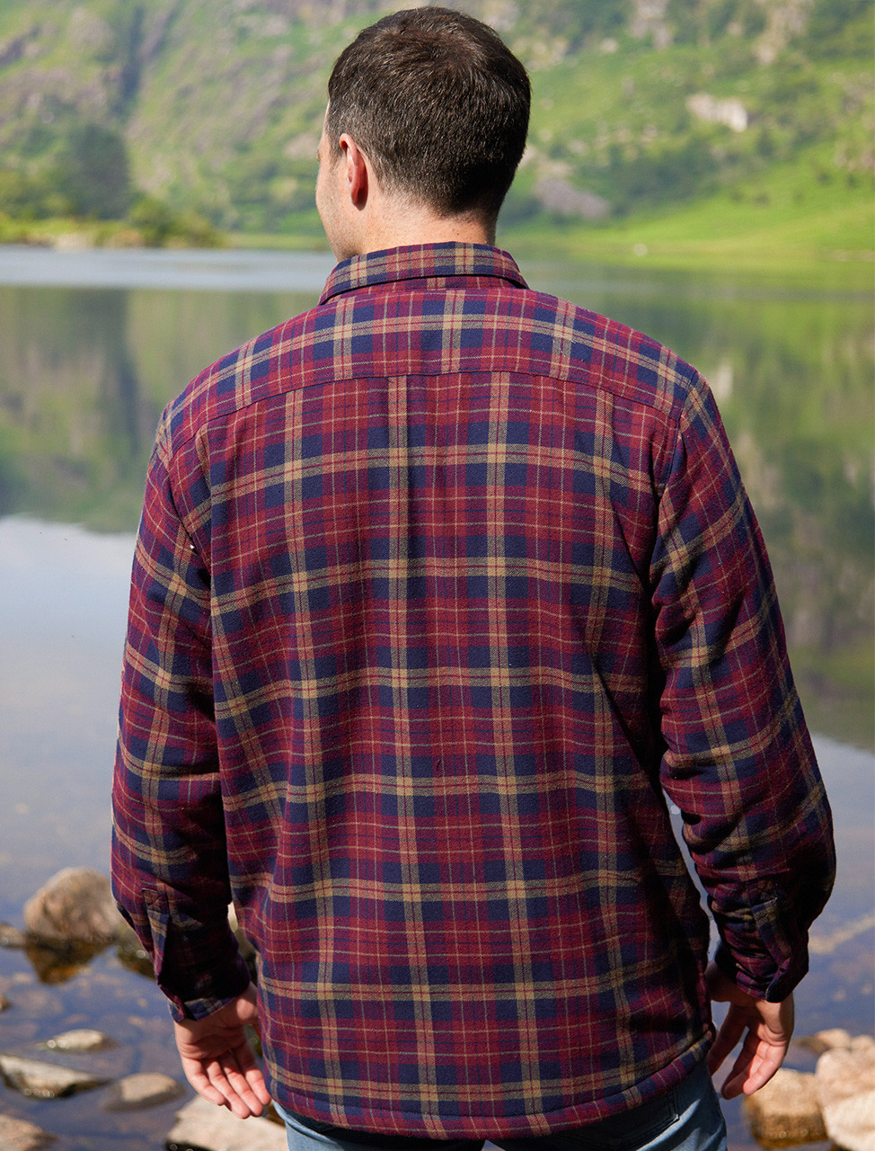 Fleece Lined Flannel Shirt Maroon And Navy Check Weavers Of Ireland