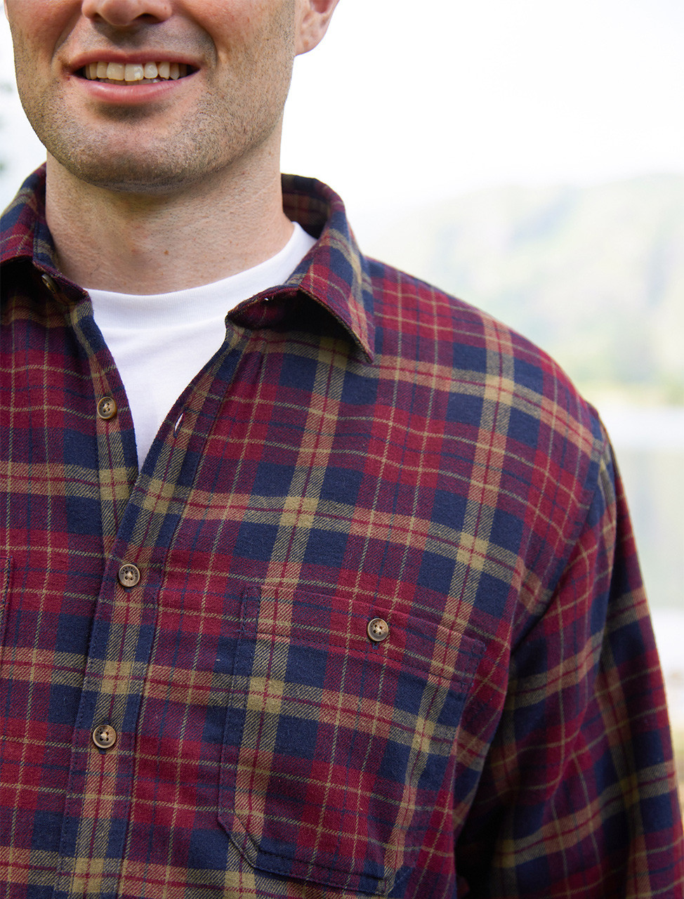 Fleece Lined Flannel Shirt Maroon And Navy Check Weavers Of Ireland