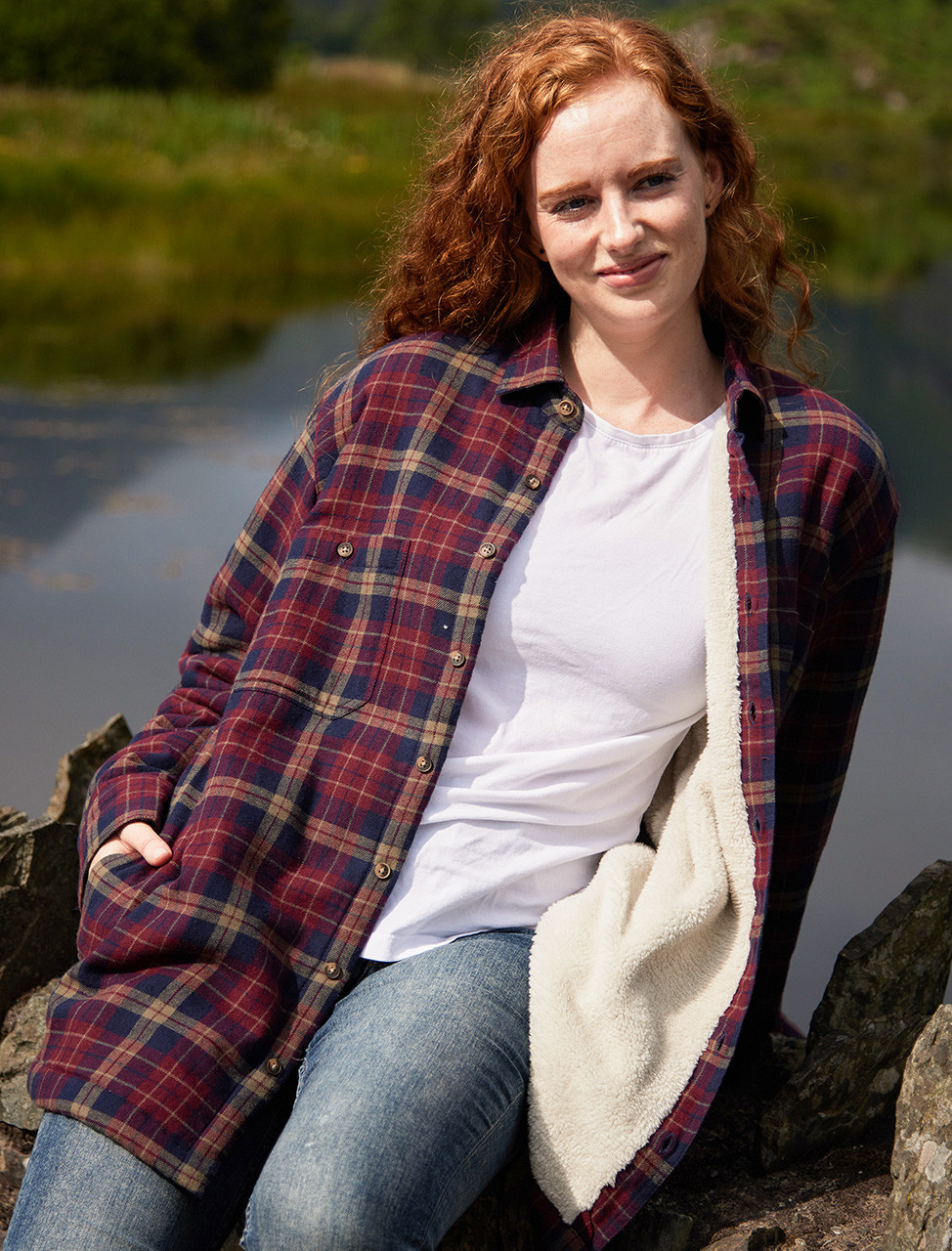 Ladies Fleece Lined Flannel Shirt - Maroon & Navy Check | Weavers