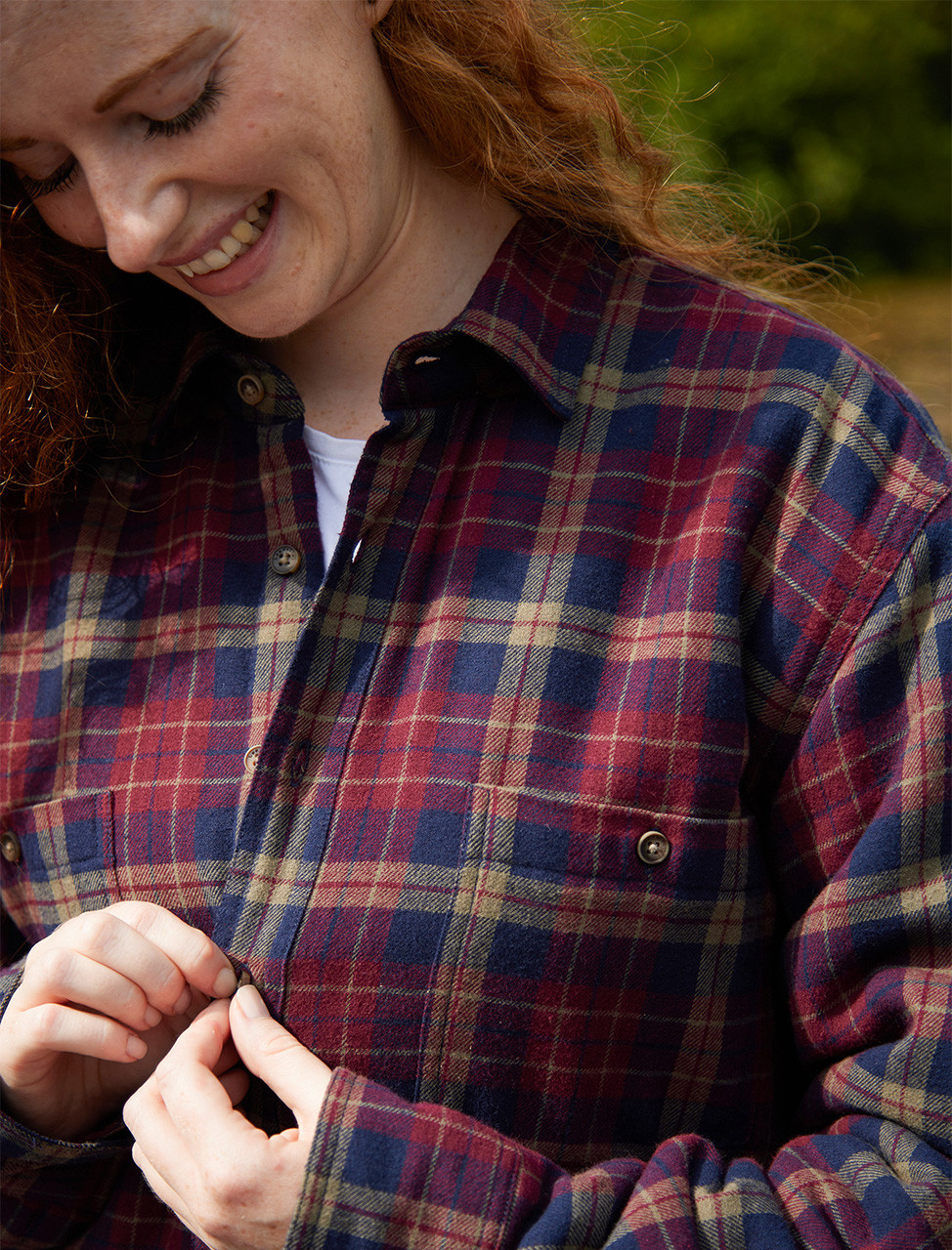 Ladies Fleece Lined Flannel Shirt Maroon And Navy Check Weavers Of