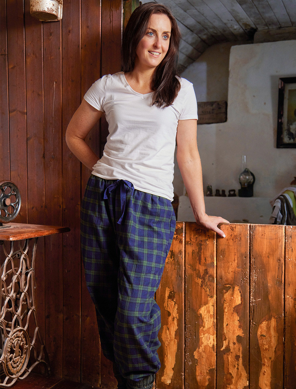 Ladies Irish Flannel Lounge Pants - Green Blackwatch Tartan