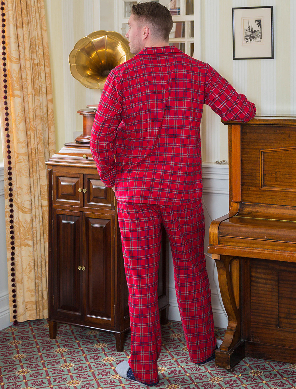 Men's Irish Flannel Lounge Pyjamas Red Tartan Weavers Of Ireland