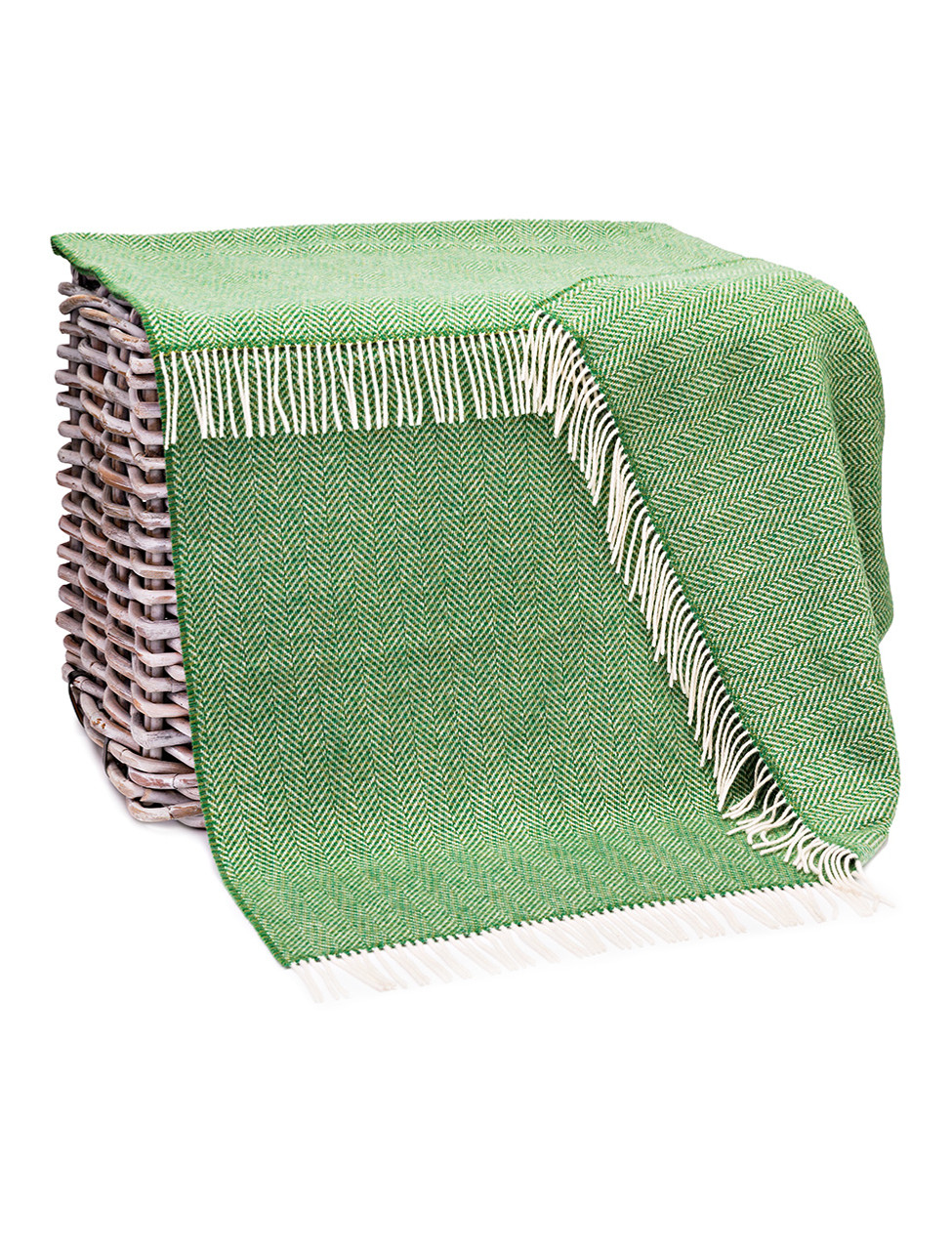 Wool and Cashmere Throw - Green Herringbone | John Hanly & Co.