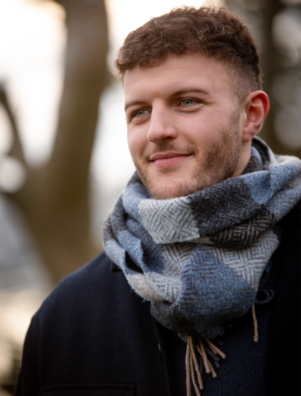 Wool & Cashmere Scarf - Silver Denim & Charcoal