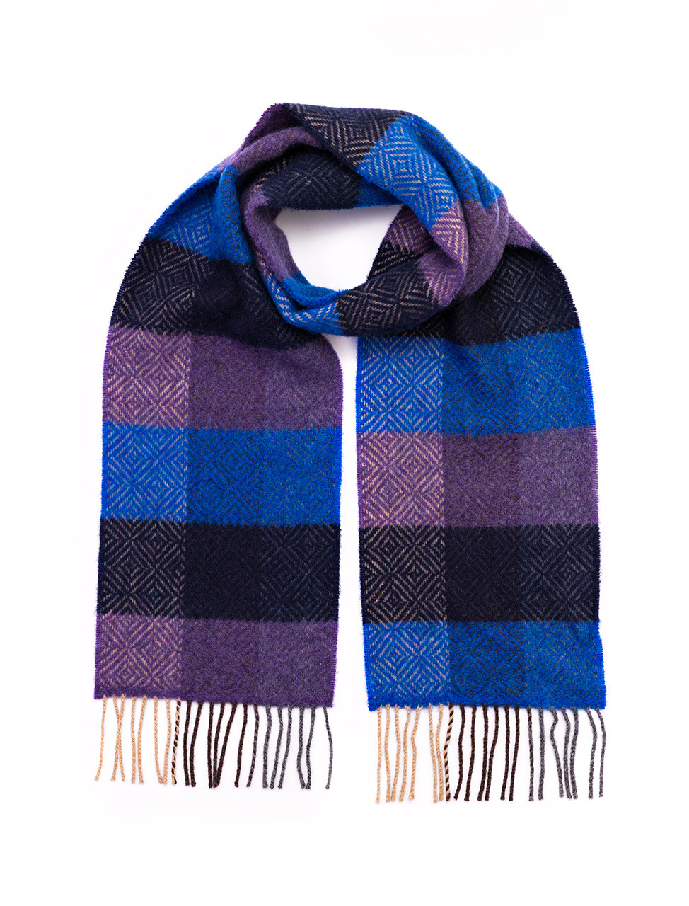 Wool & Cashmere Scarf - Navy & Purple | Foxford Woollen Mills