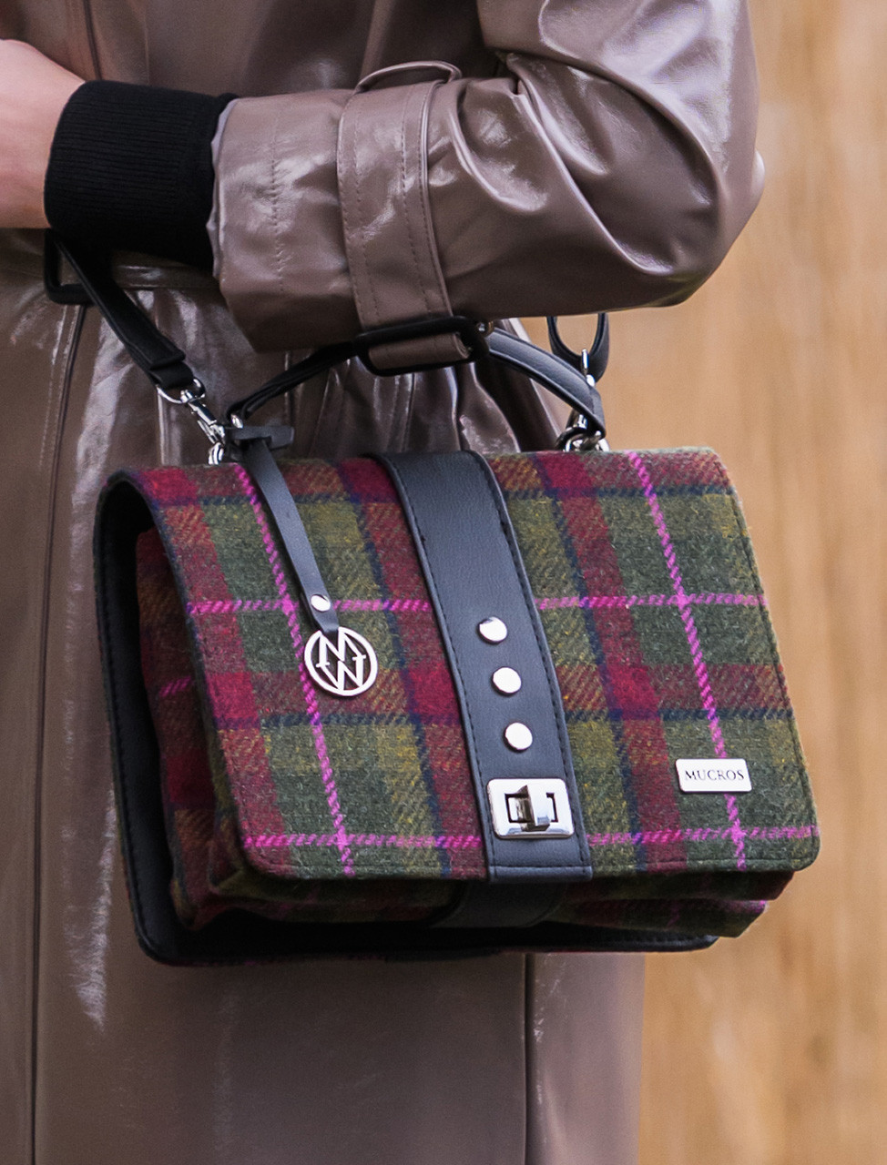 Irish Pink Plaid Tweed Handbag, Tweed Purse