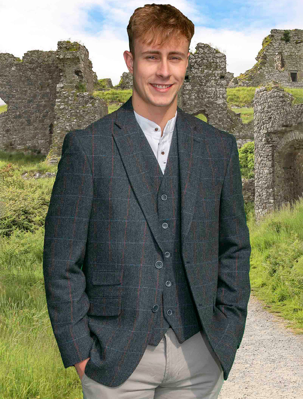 Irish Wool Tweed Sport Jacket - Navy Overcheck