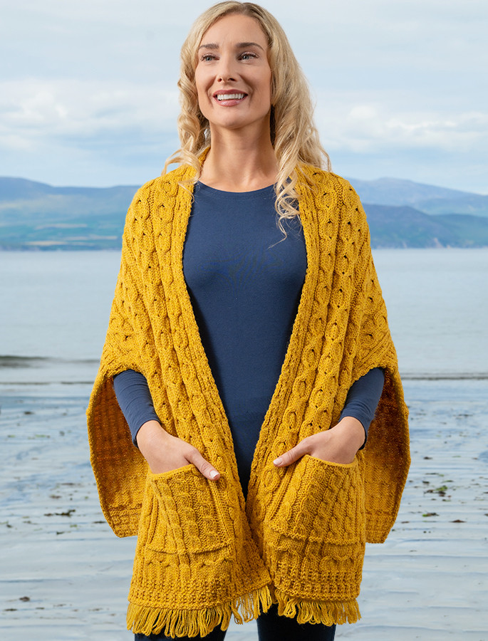 aran shawl wrap with pockets