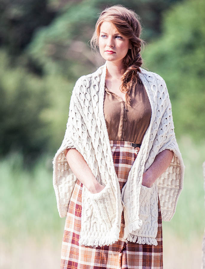 aran shawl wrap with pockets