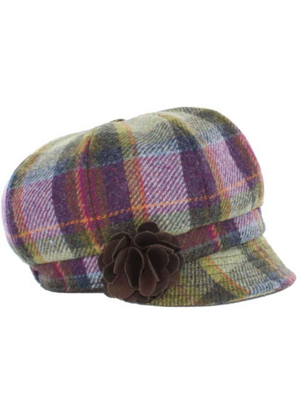 Ladies Tweed Newsboy Hat - Multi Vernal Plaid | Mucros Weavers