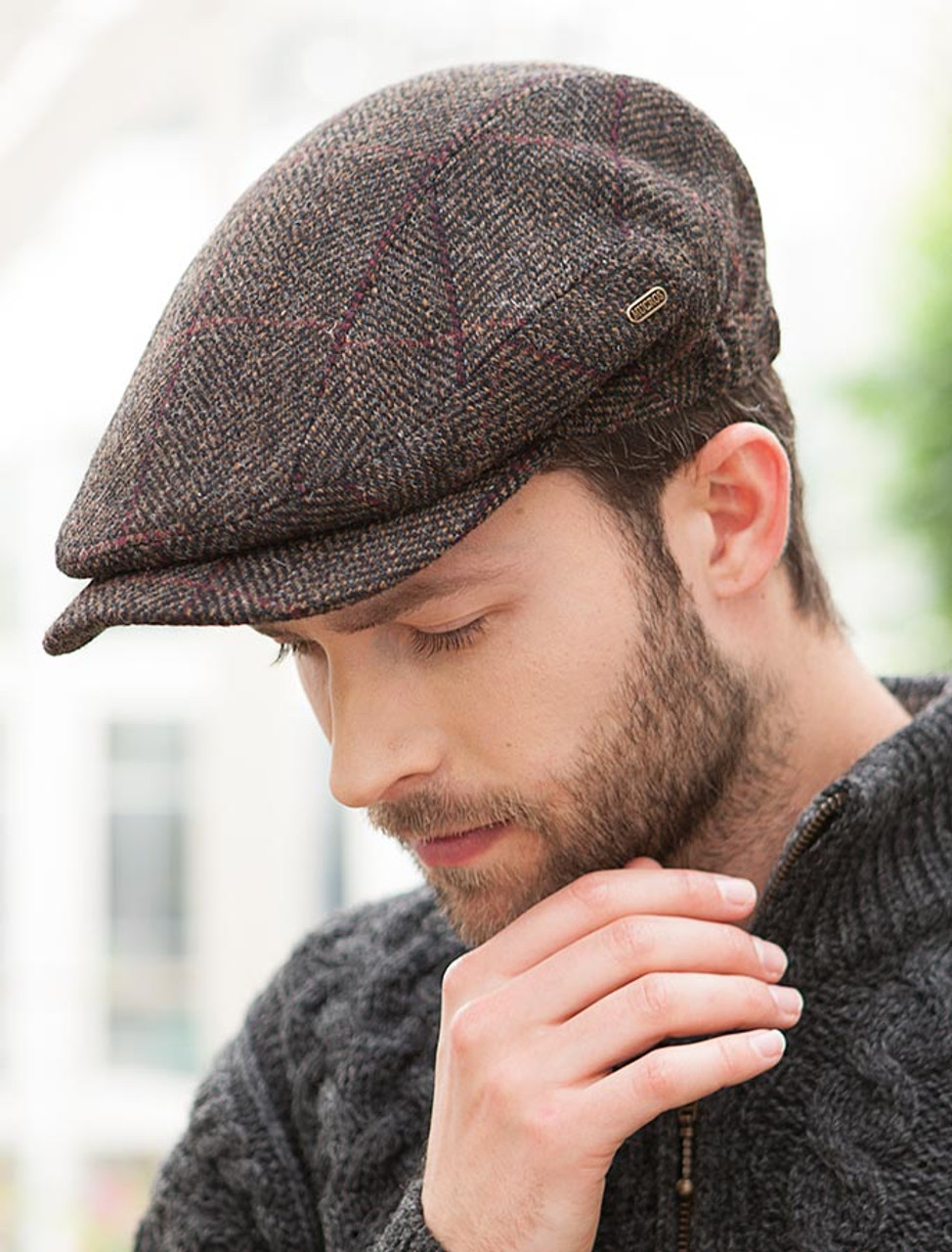 Kerry Tweed Flat Cap - Brown with Red