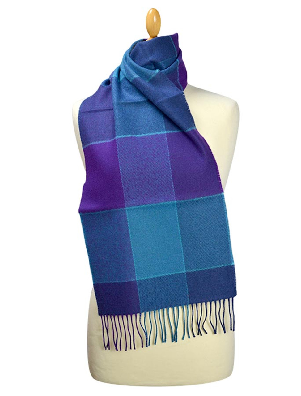 Fine Merino Plaid Scarf - Purple Teal