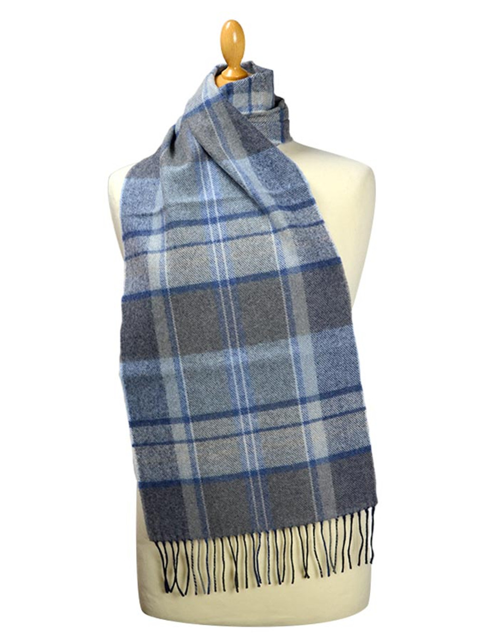 Fine Merino Plaid Scarf - Denim Grey