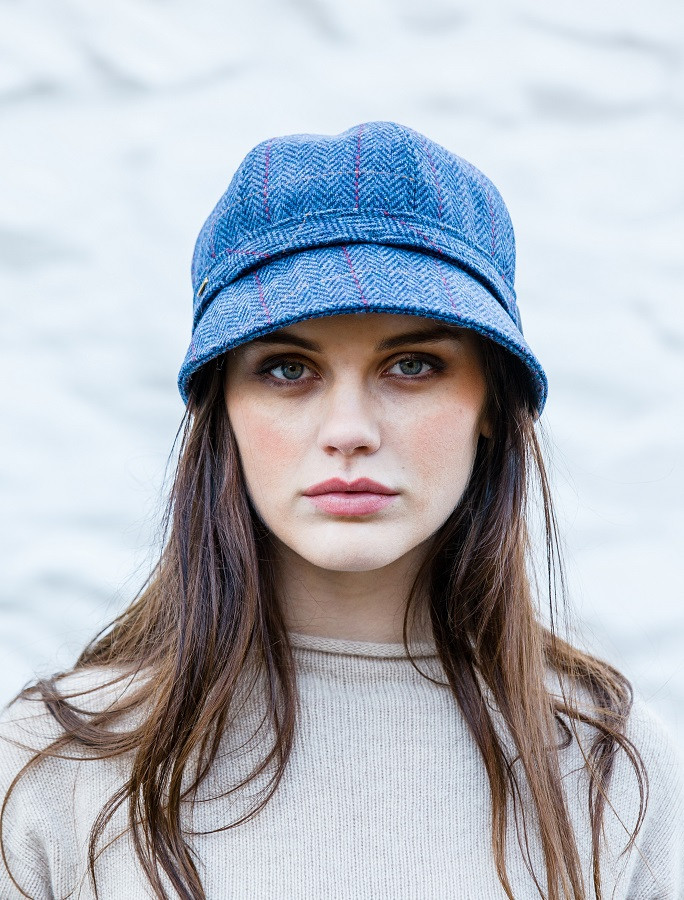 Ladies Tweed Flapper Cap - Blue with 