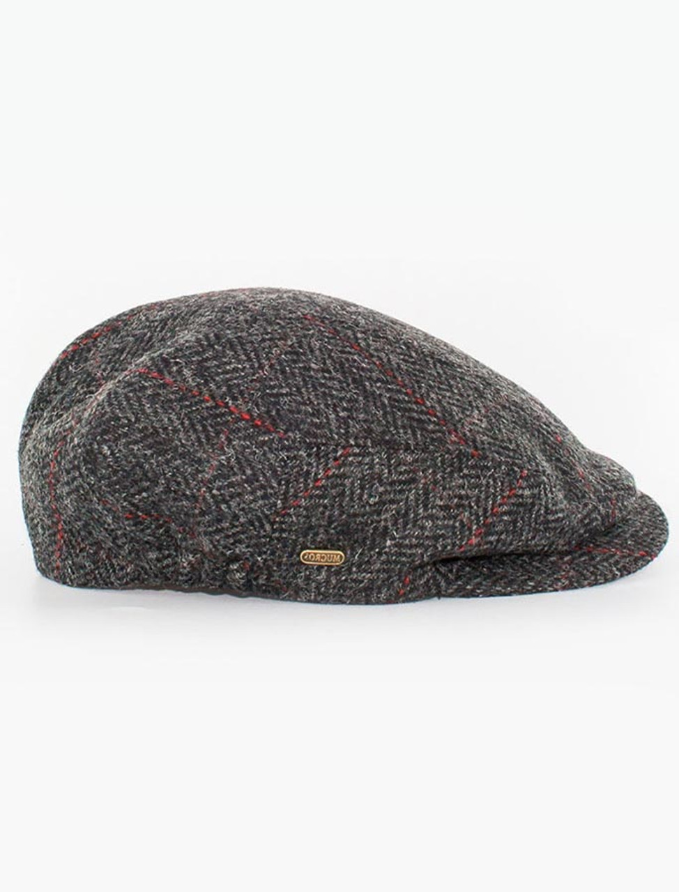 Kerry Tweed Flat Cap - Charcoal with Red | Mucros Weavers