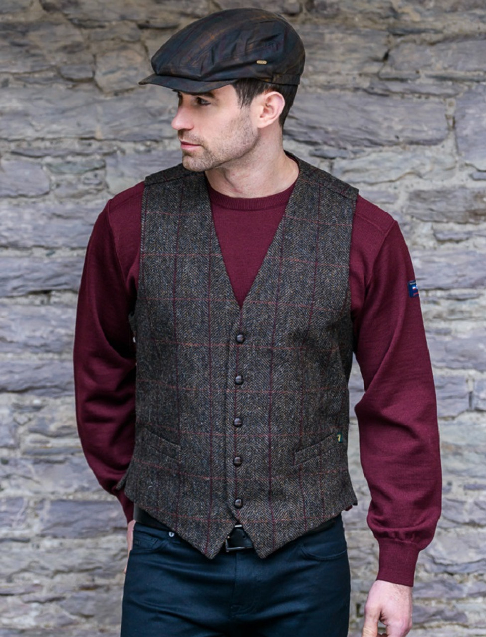 Irish Tweed Herringbone Waistcoat - Brown & Red | Mucros Weavers