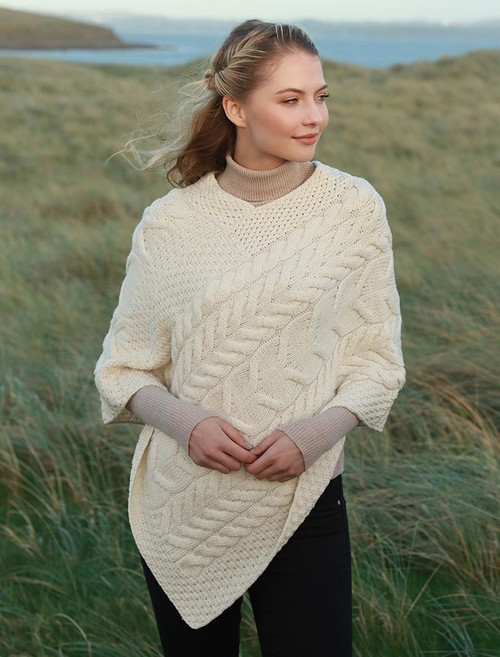 Super Soft Cable Stitch Poncho - Ocean grey