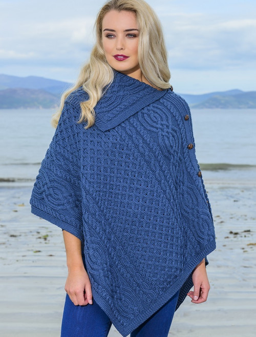 Ladies Merino Button Poncho - Fuchsia
