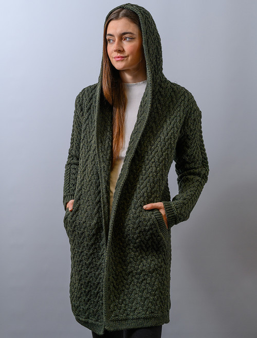 Ladies Herringbone Design Shawl Hood  Mallard