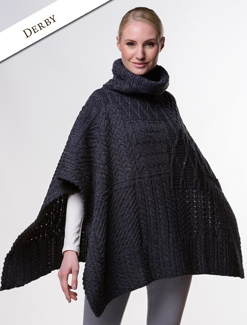 Merino Wool Patchwork Poncho with Collar