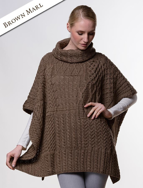 Irischer Aran Cowl Cape Patchwork Umhang Strickponcho Wollponcho 100/% Merinowolle f/ür Damen