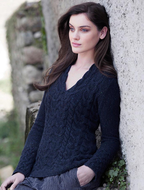 Wool Cashmere Cable V-Neck Sweater