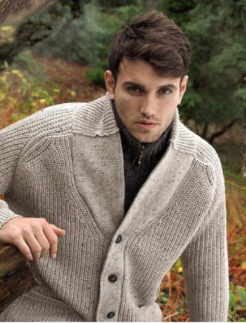 Merino Wool Ribbed Shawl Neck Cardigan