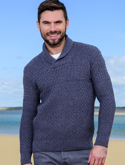 Men's Textured Shawl Collar Sweater | Aran Sweater Market