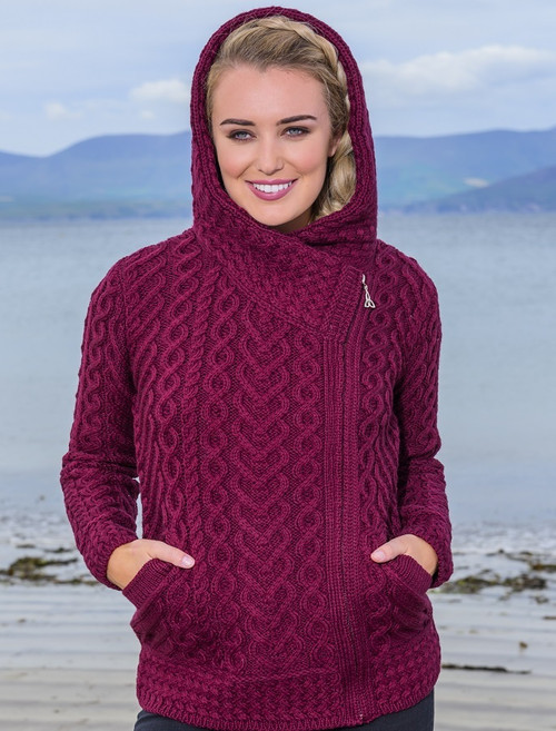 Aran Cable Knit Hoodie With Celtic Side Zip | Aran Sweater Market