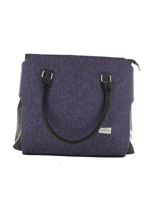 Emily Tweed & Leather Bag - Purple Herringbone