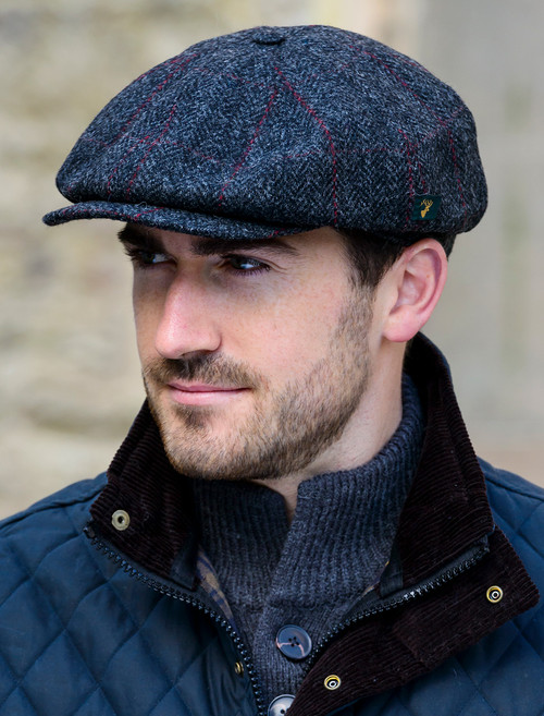 Mucros 8 Panel Driving Cap - Charcoal With Red