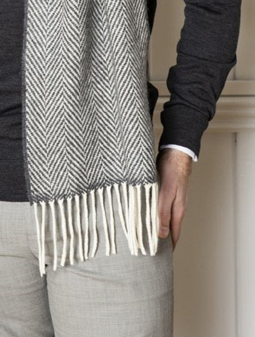 Cashmere Scarf - Oxford & White Herringbone | Foxford