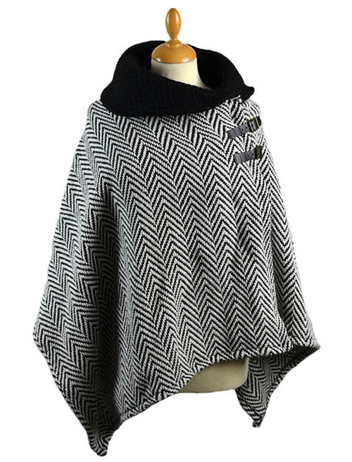 YOSOOU Two Piece Collar Poncho Shawl Collar Poncho - Black & White | Branigan Weavers