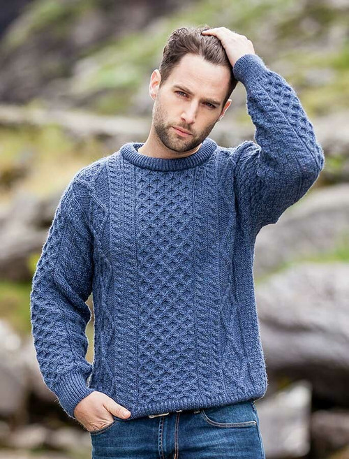 Men's Cable Knit Cardigan - Merino Wool Aran Sweater