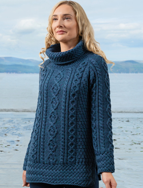 Aran Cowl Neck Tunic Sweater - Weavers of Ireland