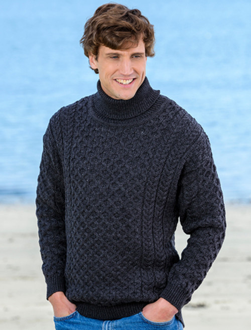 Wool Cashmere Aran Mock Turtleneck Sweater Aran Sweater, 45% OFF