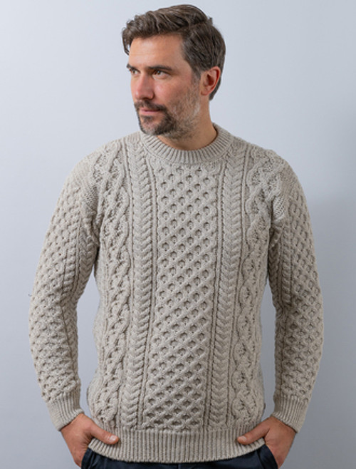 Heavyweight Merino Wool Aran Sweater - Weavers of Ireland