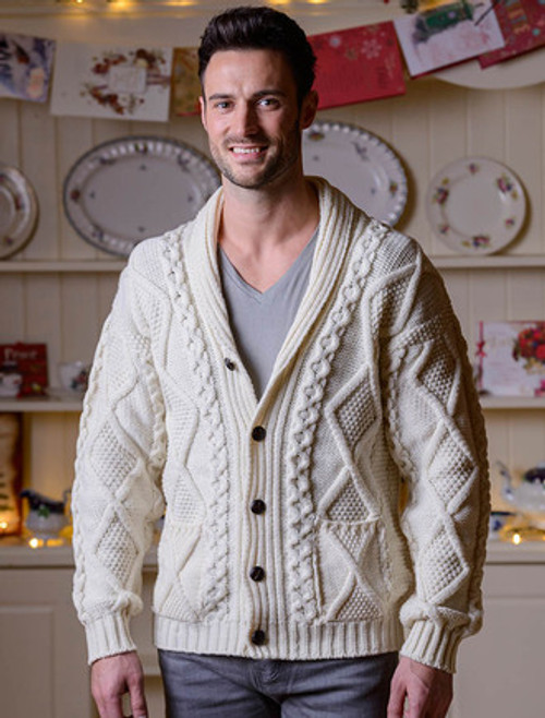 Merino Wool Aran Men's V-Neck Cardigan