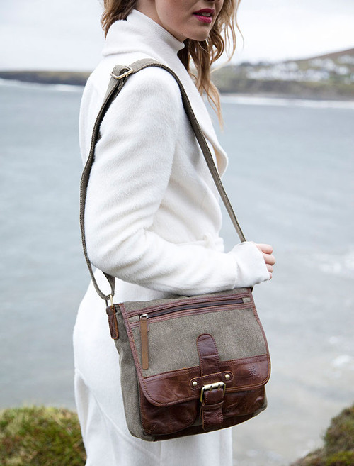 tweed and leather bag