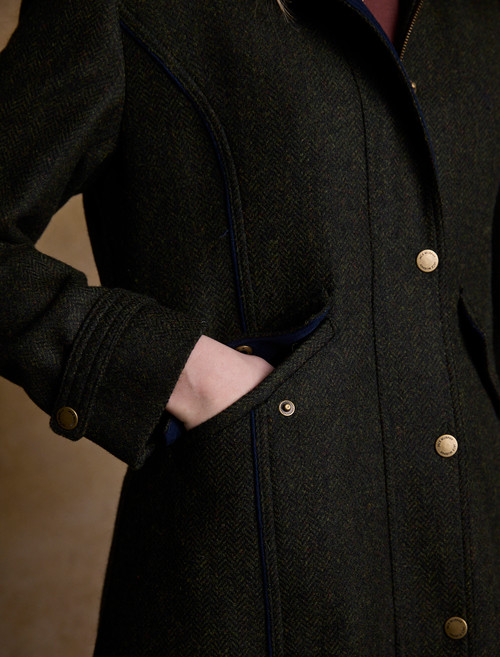 Julia Long Tweed Coat - Navy Check | Weavers Of Ireland Julia Long Tweed Coat - Navy Check | Weavers Of Ireland