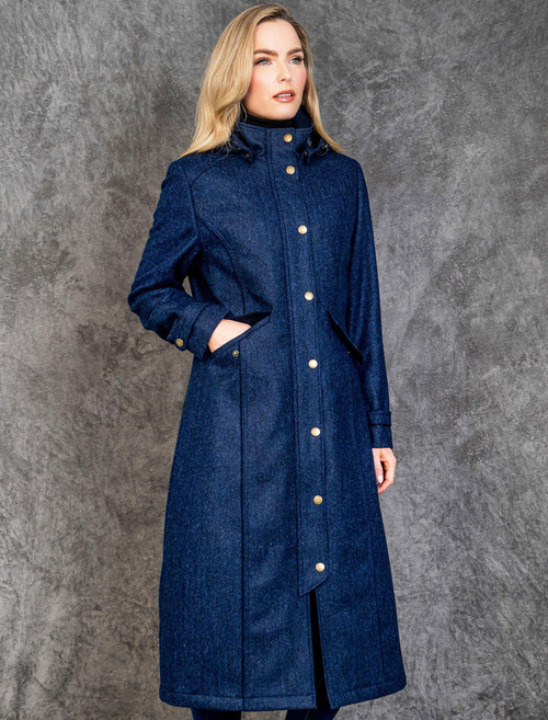 Julia Long Tweed Coat - Navy Herringbone