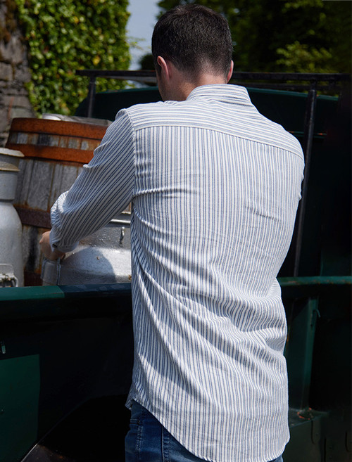 Flannel Grandfather Shirt - Grey Stripe