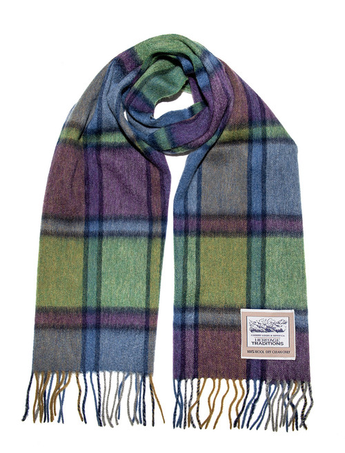 Pure Wool Tartan Check Scarf - Heritage Moss