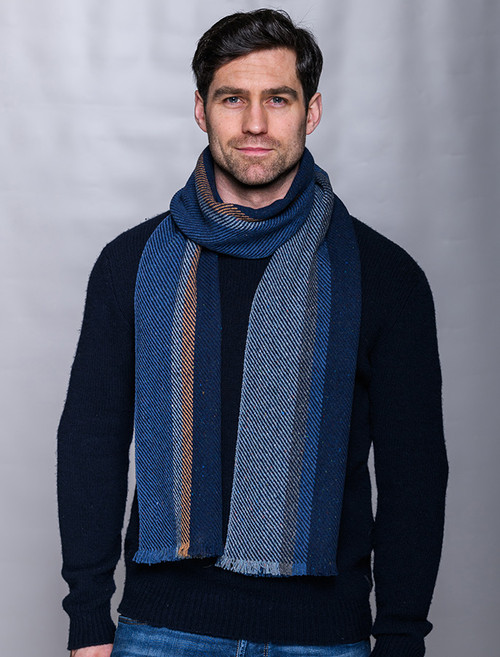 Soft Donegal Wool Scarf - Denim & Navy | Mucros Weavers
