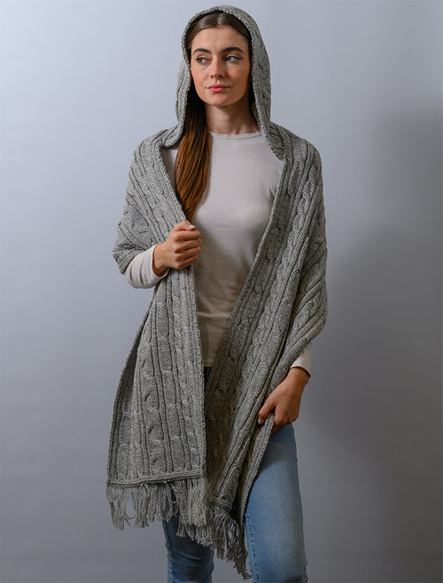 Long Scarf Woven Scarf for Women Gray Scarf Knit Big Cable 