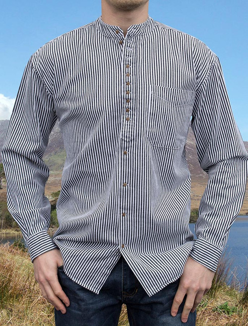 Grandfather Shirt - Navy Stripe